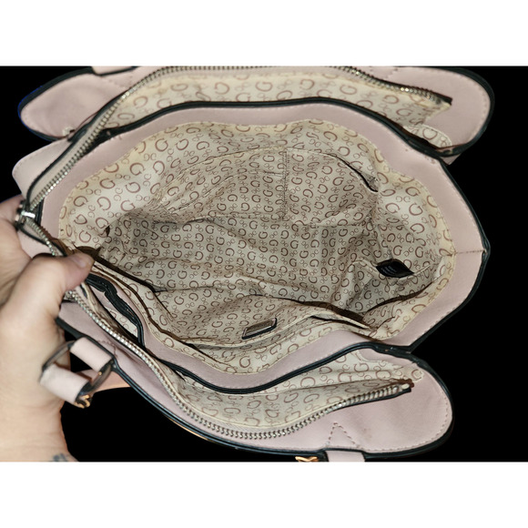 GUESS Tote Bag Handbag Classic Logo Print peach with coin purse - Picture 8 of 10